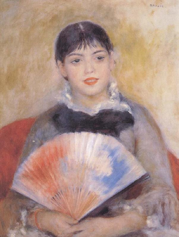 Pierre Auguste Renoir girl witb a f an oil painting image